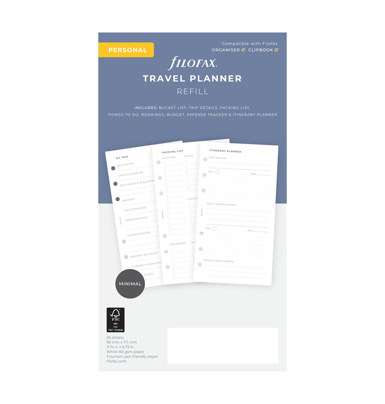 Filofax Travel Planner Personal Refill for Organisers and Clipbook - Packaging