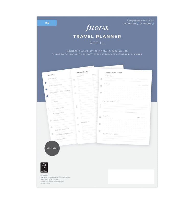 Filofax Travel Planner A5 Organiser and Clipbook Refills - Packaging
