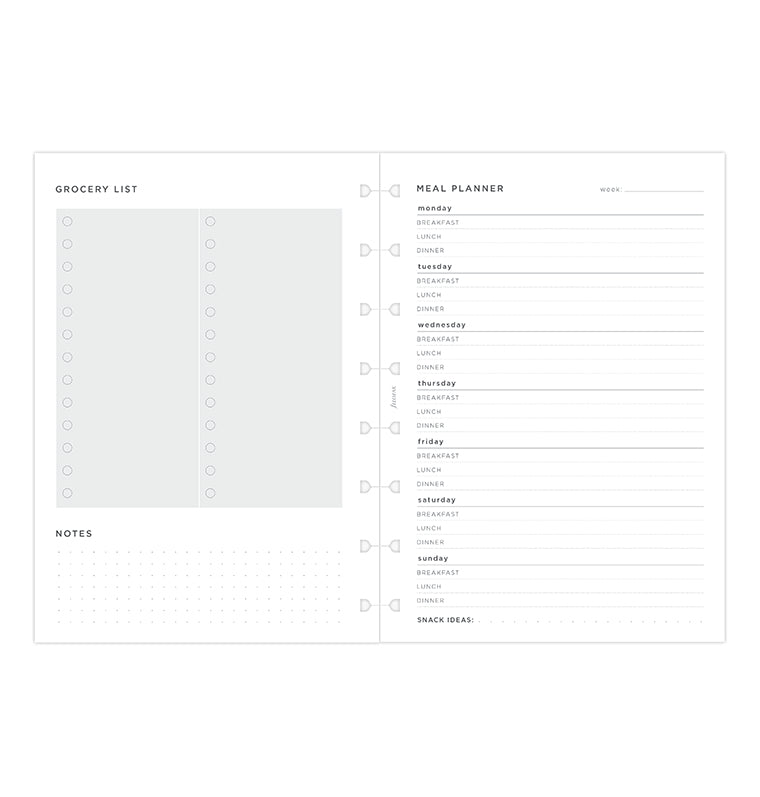 Meal Planner Refill for Filofax A5 Refillable Notebooks - Planner Pages