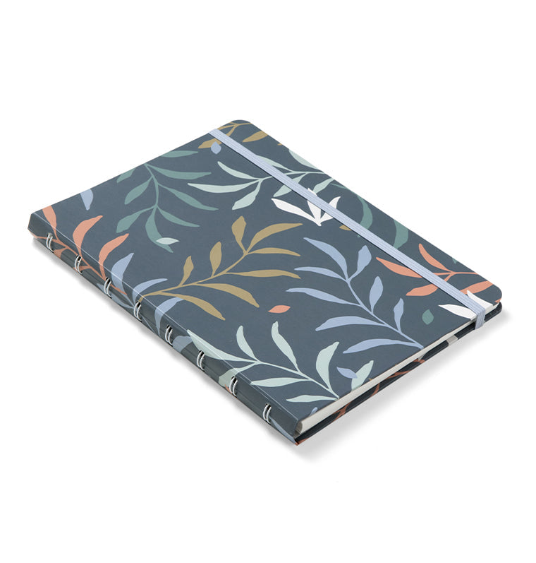 Filofax Botanical A5 Refillable Notebook in Blue with elastic closure