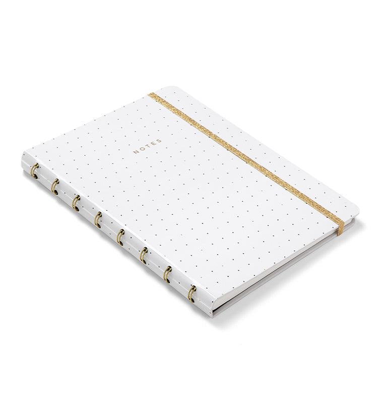 Filofax Moonlight A5 Refillable Notebook in White with Gold Elastic closure