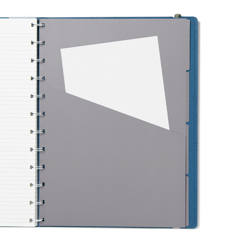 Filofax Contemporary A4 Refillable Notebook in Blue Steel with divider pocket