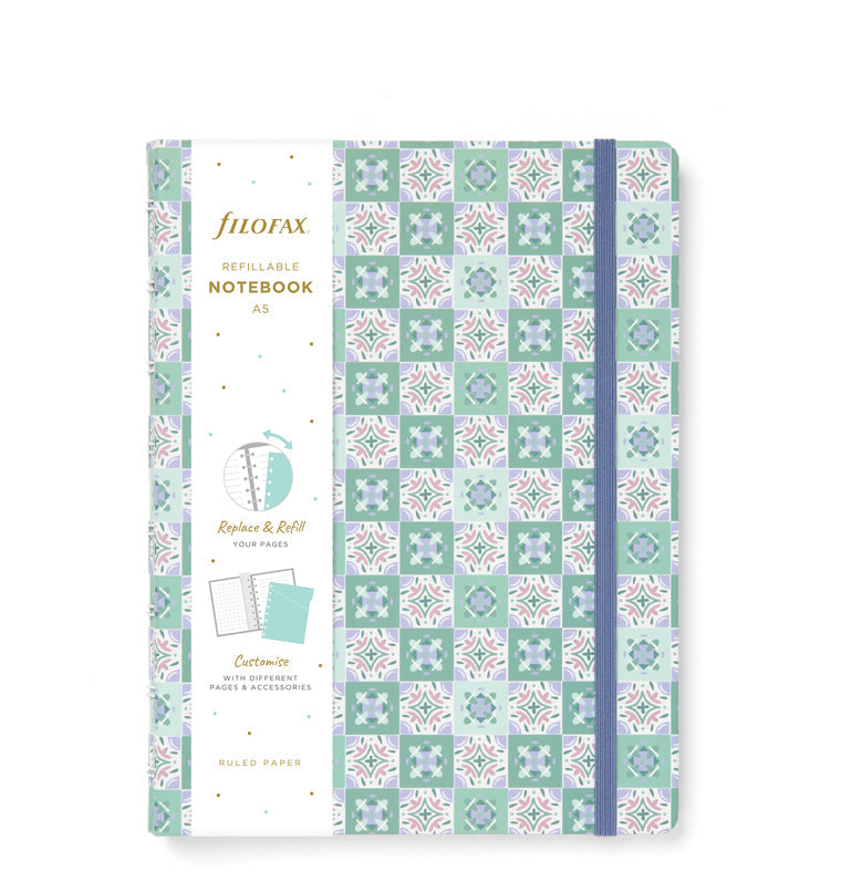 Filofax Mediterranean A5 Refillable Notebook Mint Green Pattern - in packaging