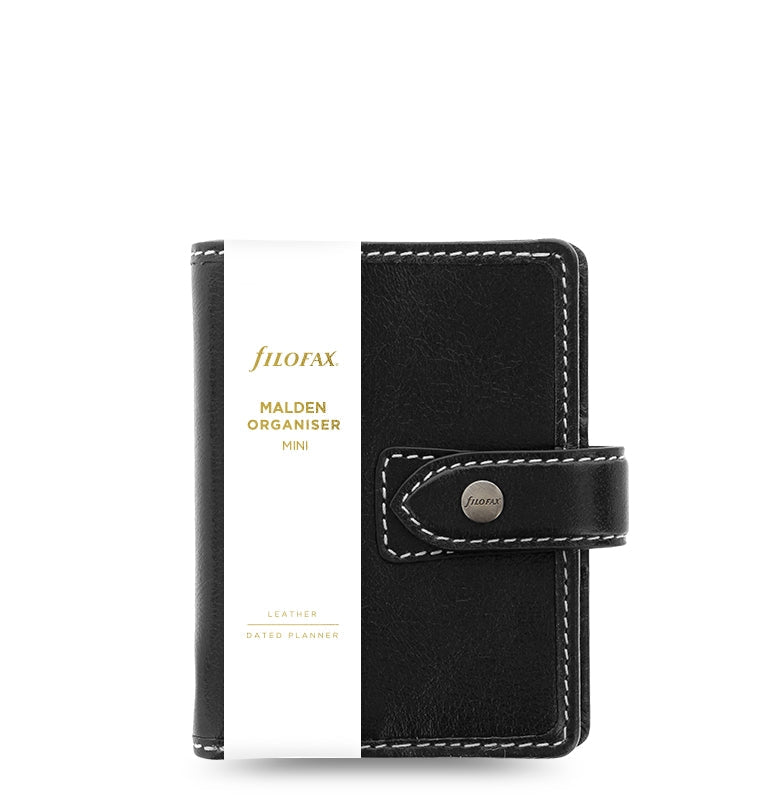 Filofax Mini Malden Leather Organiser in black - with packaging