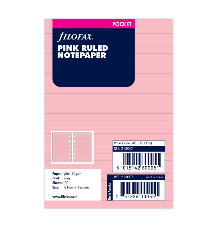 Pink Ruled Notepaper Refill - Pocket