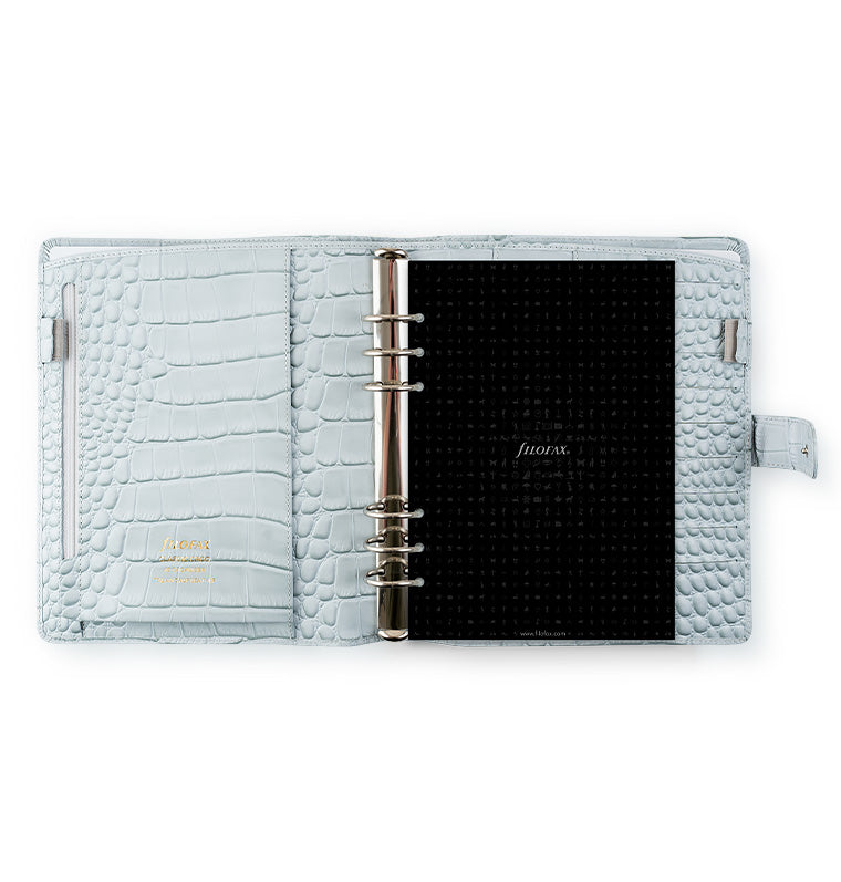 Filofax Classic Croc A5 Silver Mist Grey Leather Organiser with Fill