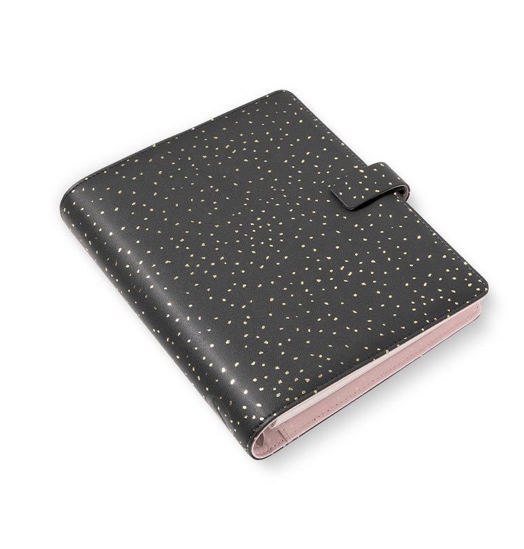 Confetti A5 Filofax Organiser in Charcoal, with Pink on the inside