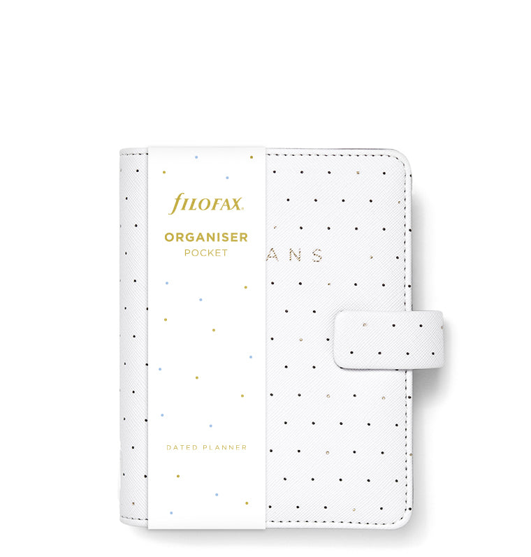 Filofax Moonlight Pocket Organiser in White with packaging
