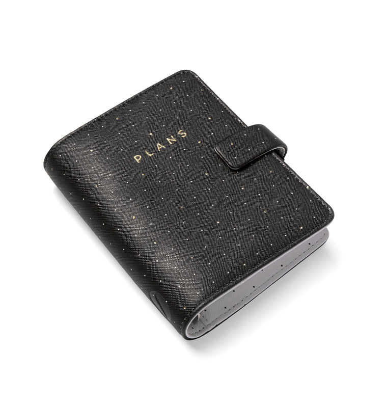 Filofax Moonlight Pocket Organiser in Black, with strap closure