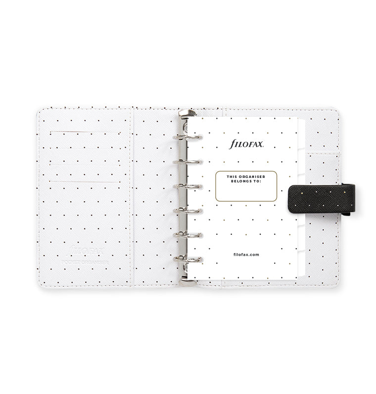 Filofax Moonlight Pocket Organiser in Black, with contents