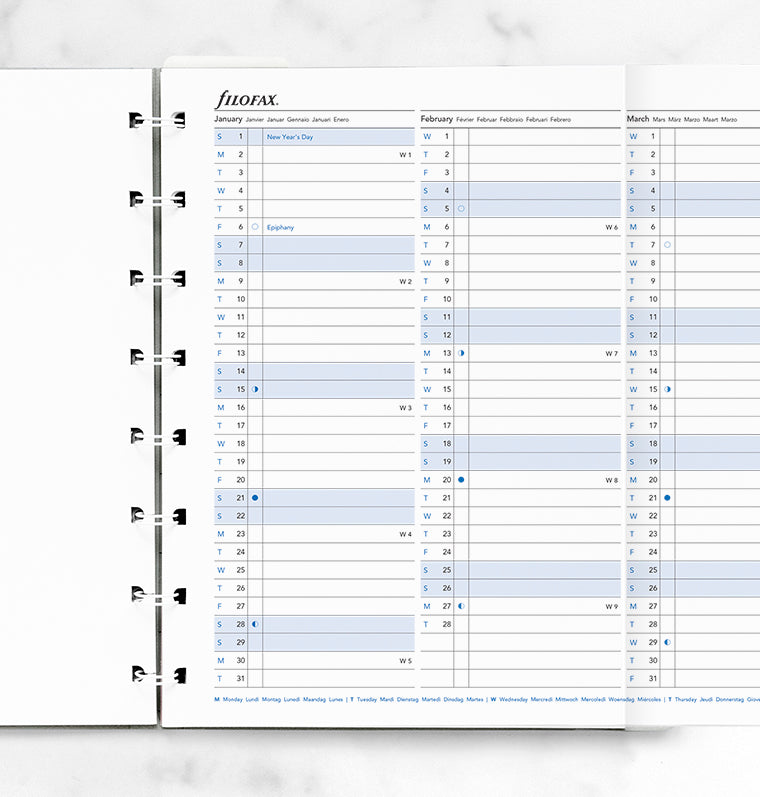Filofax Refillable Notebook Year Planner Refill - A5 2023 Multilanguage