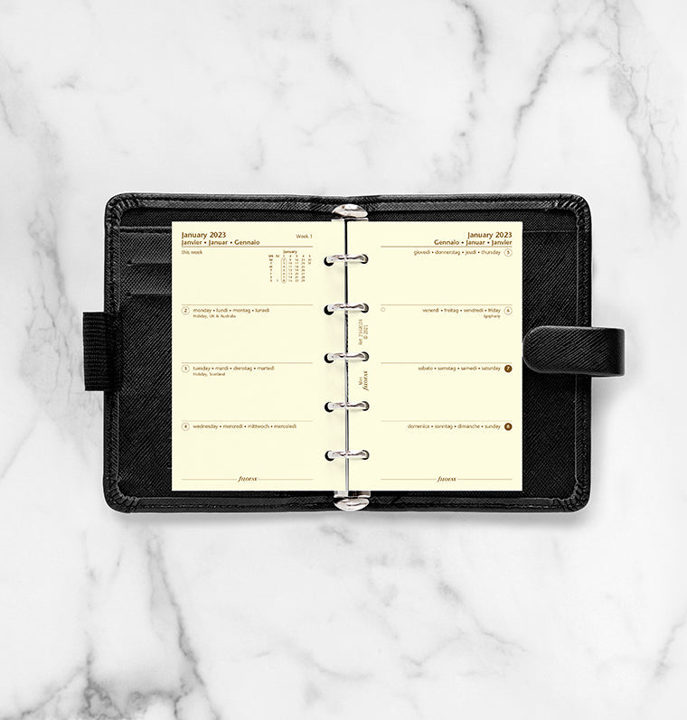 Filofax Week On Two Pages 2023 Diary Refill - Mini size - Luxury Cotton Cream Paper