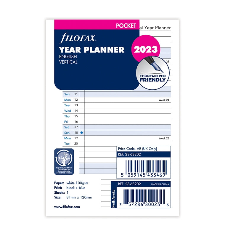 Filofax Vertical Year Planner Pocket 2023 in Packaging
