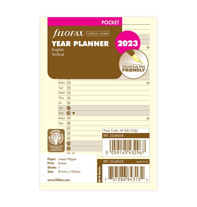 Filofax Vertical Year Planner Pocket Cotton Cream 2023 in Packaging
