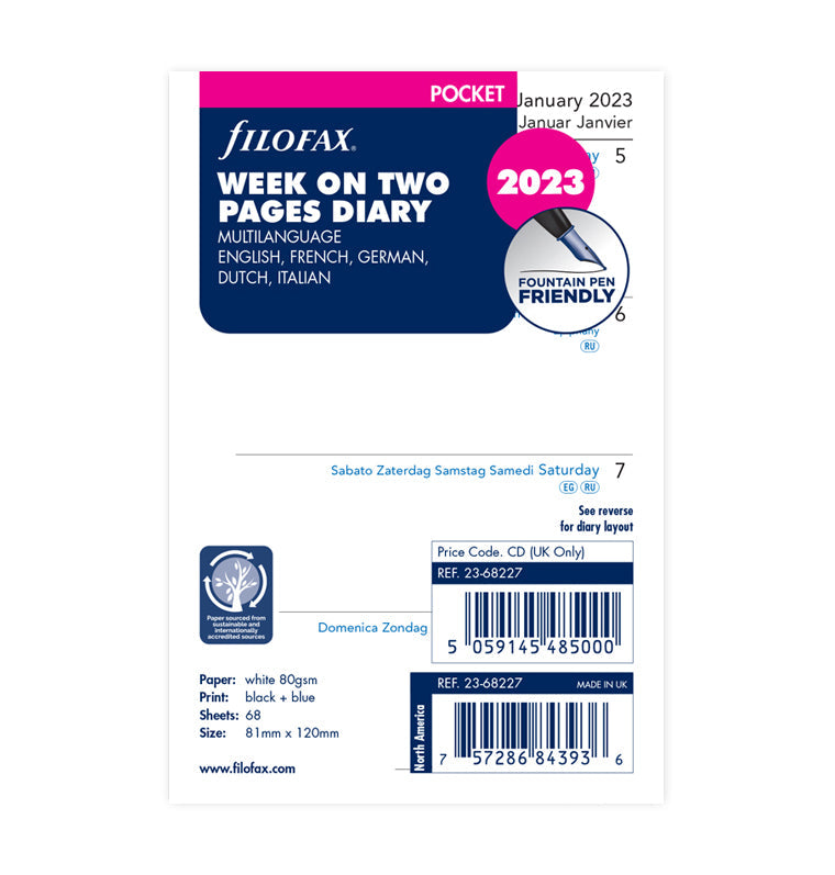 Filofax Week On Two Pages 2023 Diary - Pocket size Packaging