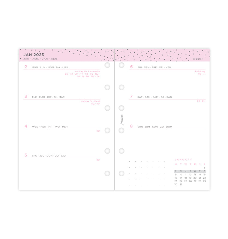 Confetti Filofax Week on Two Pages Diary Refill - Pocket 2023 Multilanguage