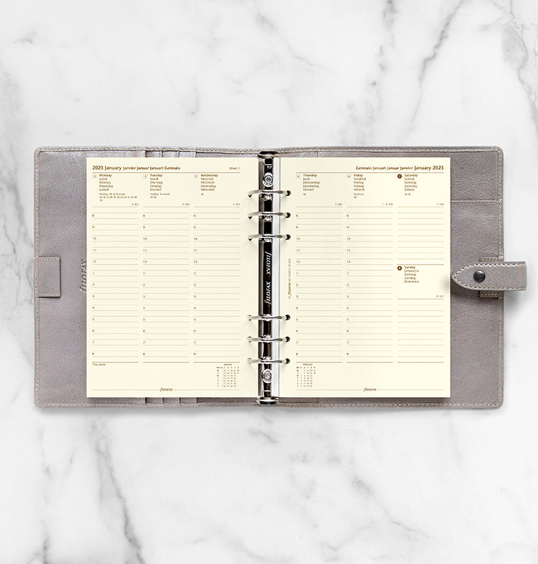 Filofax 2023 Week On Two Pages Diary With Appointments Refill - A5 Cotton Cream Multilanguage
