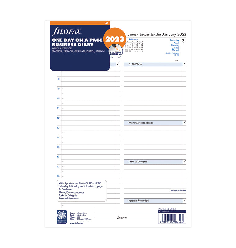 Filofax A4 Business Diary 2023 - One Day On A Page Packaging