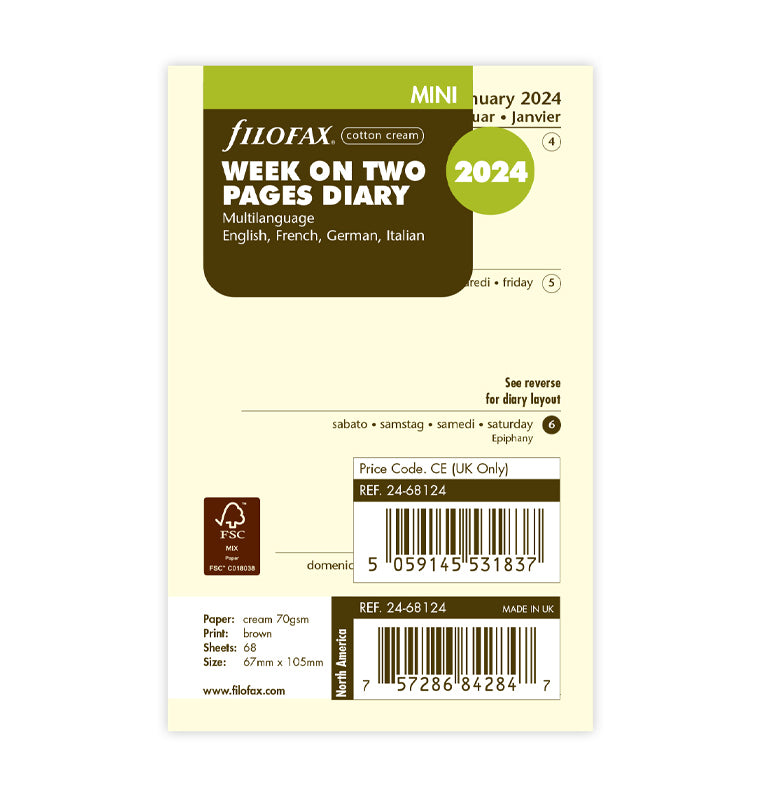 Week On Two Pages Diary - Mini Cotton Cream 2024 Multilanguage - Filofax
