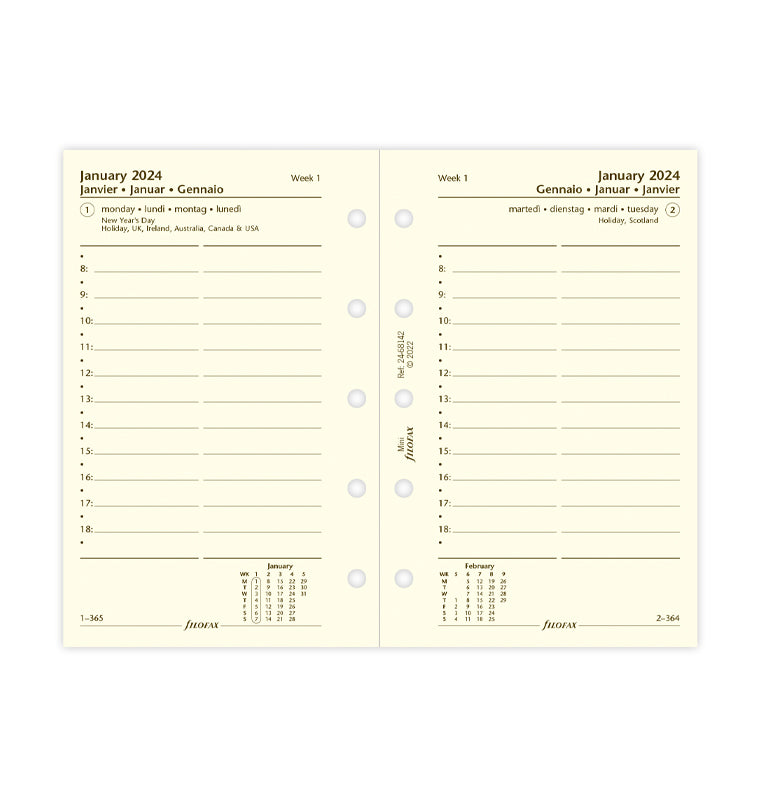 One Day On A Page Diary With Appointments - Mini Cotton Cream 2024 Multilanguage - Filofax