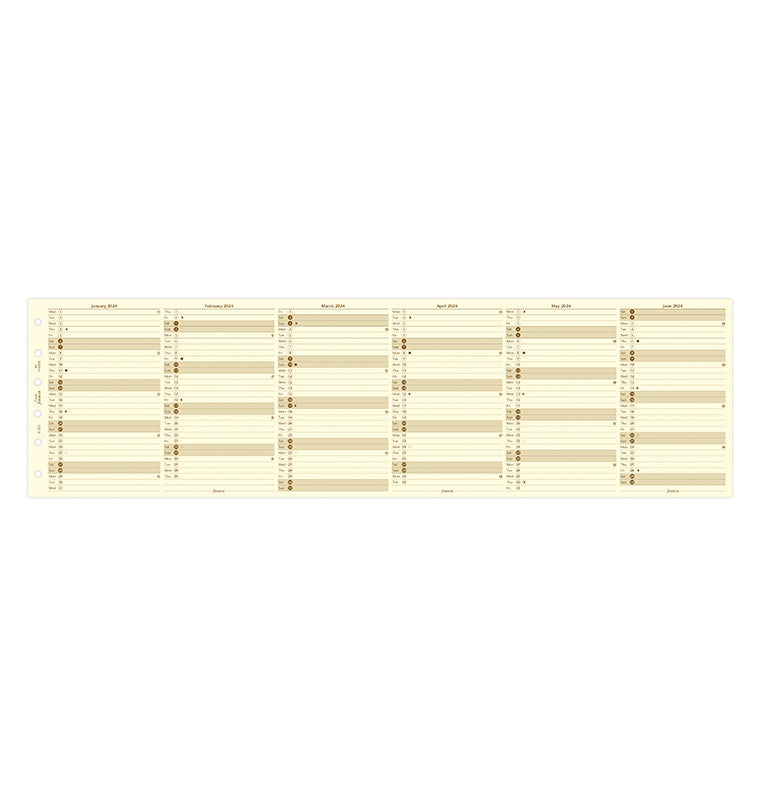 Filofax Vertical 2024 Year Planner Refill - Cotton Cream Pocket size layout