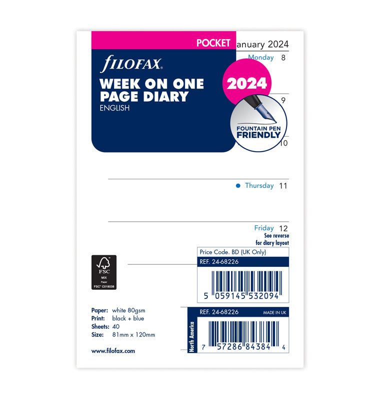 Week On One Page Diary - Pocket 2024 English - Filofax