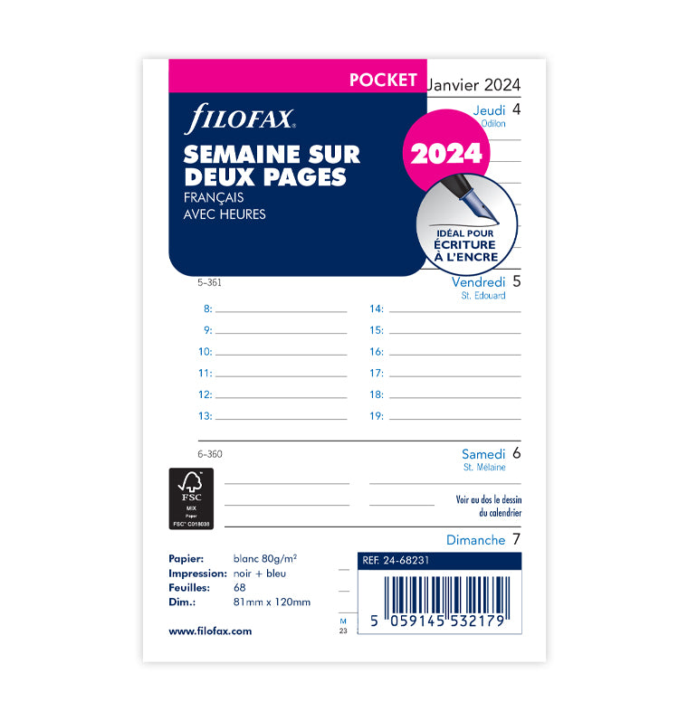 Semaine sur deux pages - français - Pocket - 2024