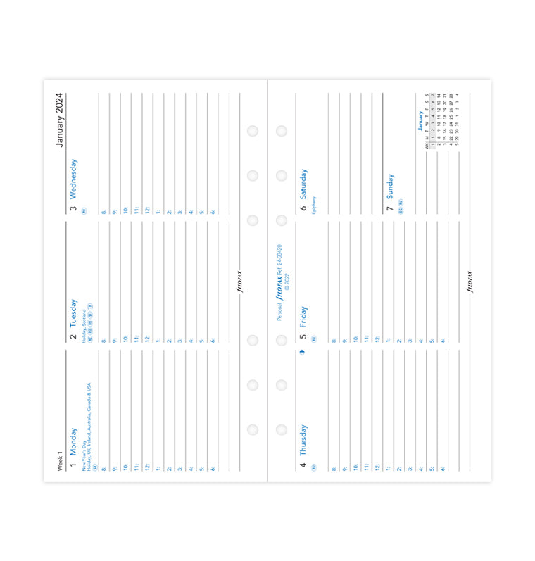 Horizontal Week On Two Pages Diary With Appointments - Personal 2024 English - Filofax