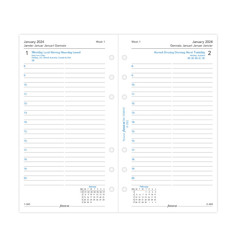One Day On A Page Diary With Appointments - Personal 2024 Multilanguage - Filofax