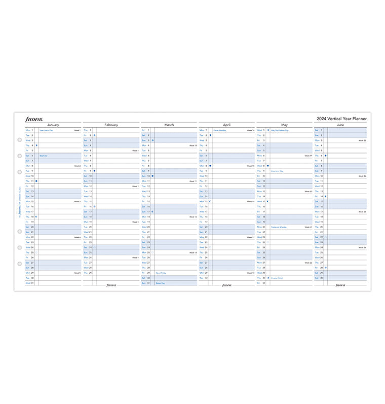 Recharge organiseur planning annuel Vertical Filofax A5 2024