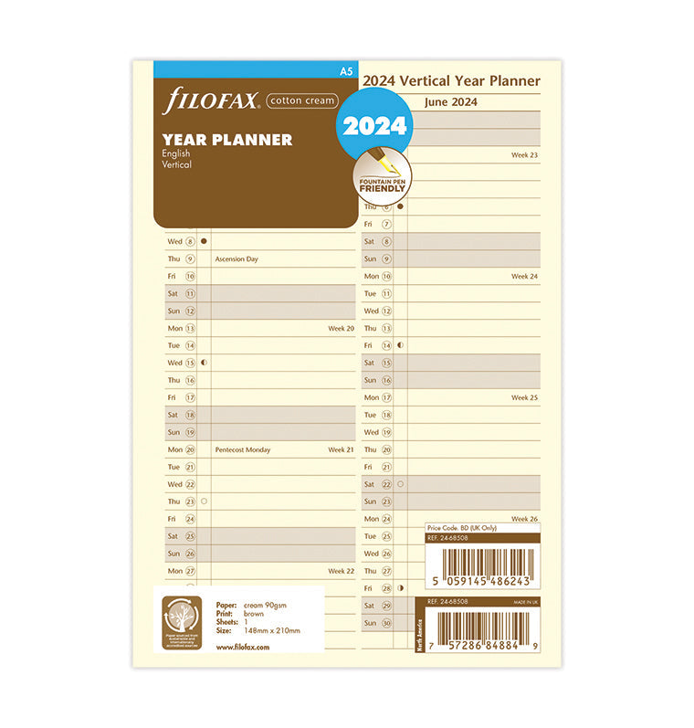 Filofax Vertical  2024 Year Planner Refill - A5 Packaging