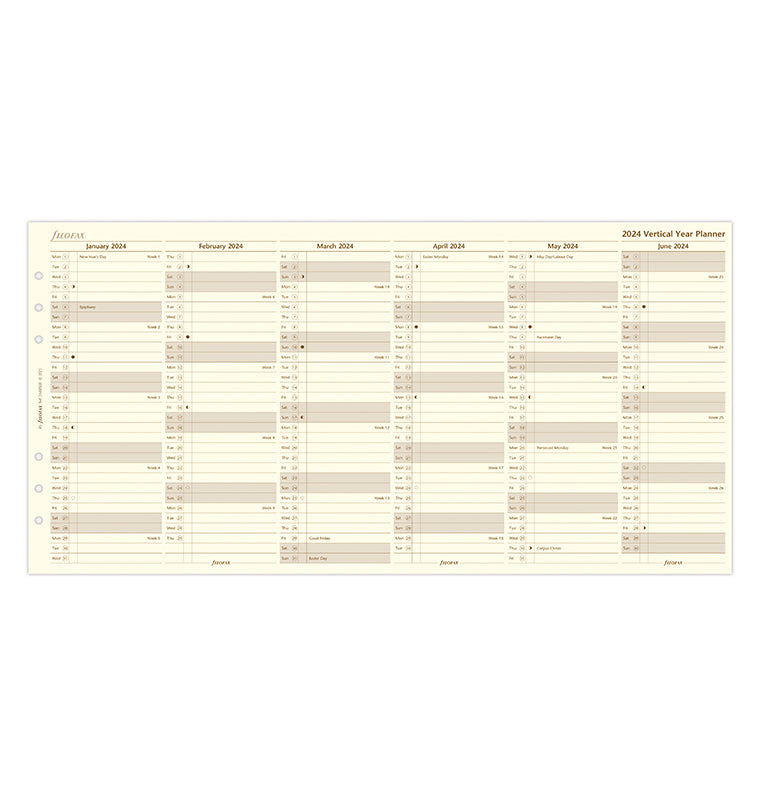 Filofax Vertical  2024 Year Planner Refill - A5 size layout unfolded