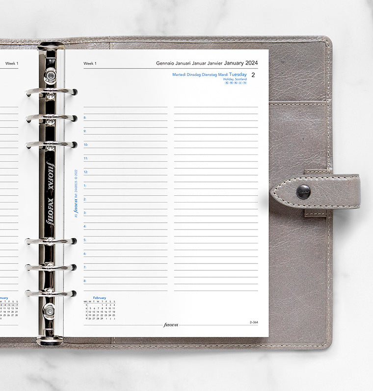 One Day On A Page Diary With Appointments - A5 2024 Multilanguage - Filofax