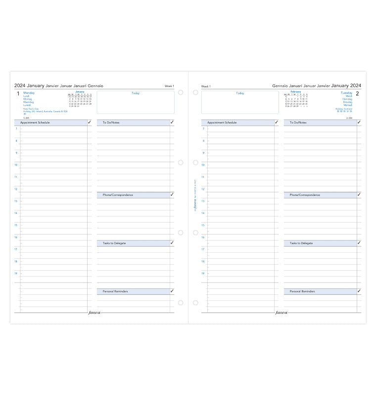 One Day On A Page Business Diary - A4 2024 Multilanguage - Filofax