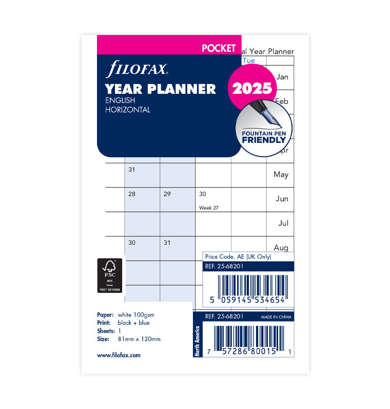 Horizontal Year Planner - Pocket 2025 English - Filofax