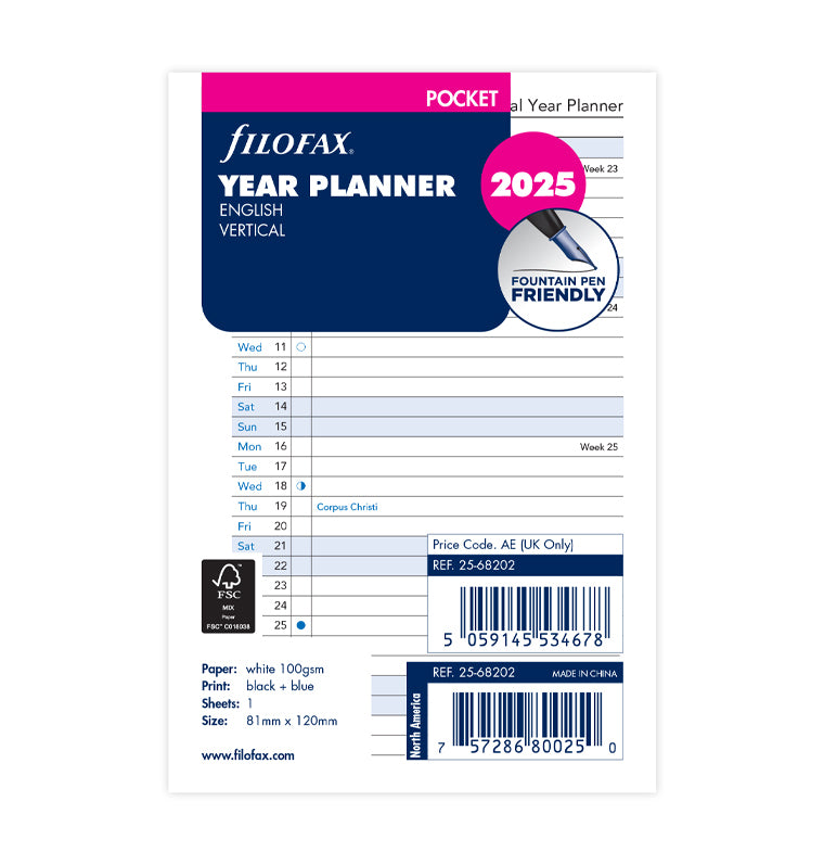 Vertical Year Planner - Pocket 2025 English - Filofax