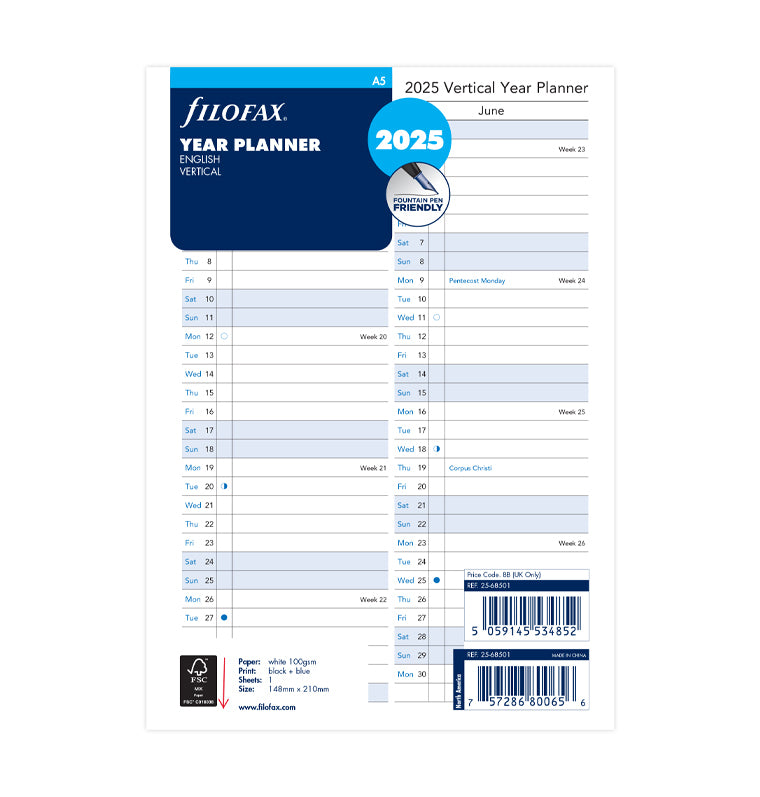 Vertical Year Planner - A5 2025 English - Filofax