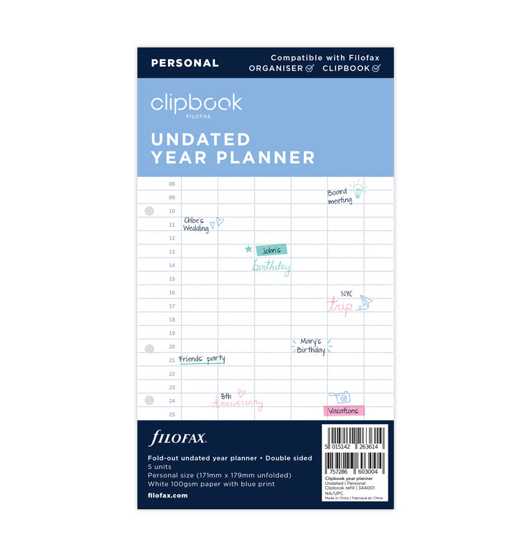 Clipbook Undated Year Planner Refill - Personal