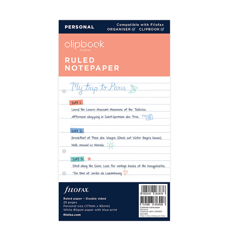 Clipbook Ruled Notepaper Refill - Personal