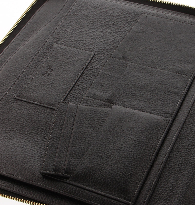 Classic Stitch Soft Black Leather A4 Zip Writing Folio - inside details