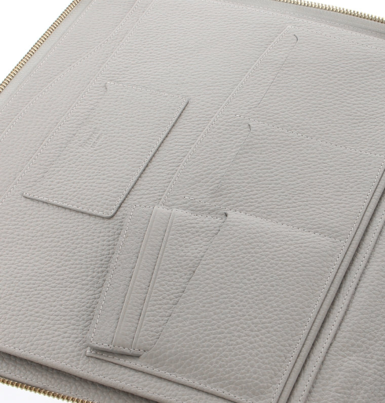 Classic Stitch Soft Grey Leather Filofax A4 Zip Writing Folio - Inside details