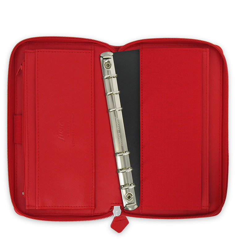 Filofax Saffiano Personal Compact Zip Organiser in Poppy - with removable ring mechanism