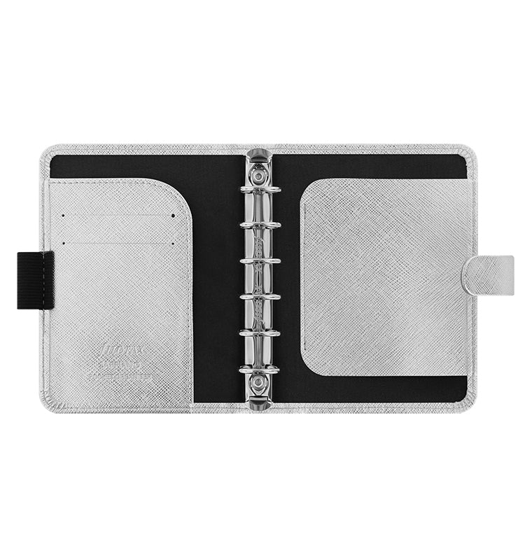 Filofax Saffiano Metallic Pocket Organiser in Silver - interior pockets